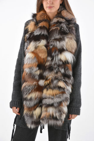 Knitted Cardigan with Fox Fur Rever
