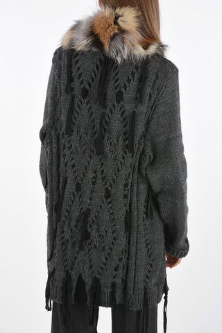 Knitted Cardigan with Fox Fur Rever