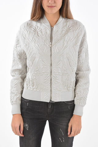 Bomber Jacquard Sfoderato con Zip Frontale