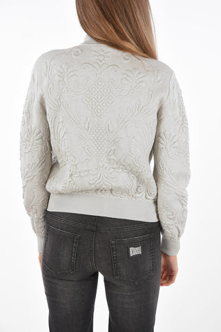Bomber Jacquard Sfoderato con Zip Frontale
