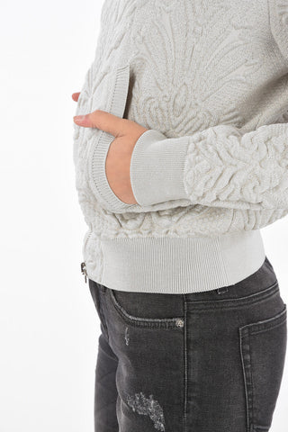 Bomber Jacquard Sfoderato con Zip Frontale