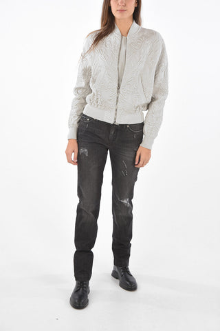 Bomber Jacquard Sfoderato con Zip Frontale