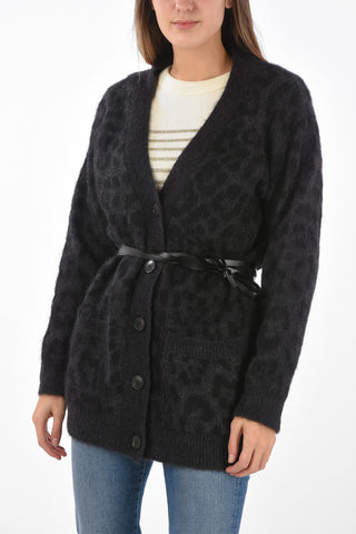 Animal Patterned Cardigan with Buttons and Leather Strap