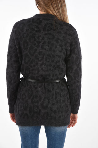 Animal Patterned Cardigan with Buttons and Leather Strap