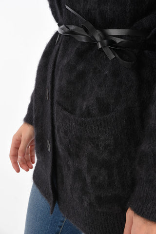 Animal Patterned Cardigan with Buttons and Leather Strap