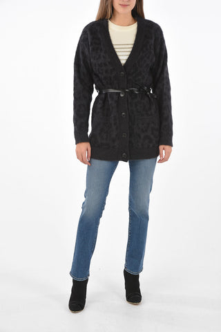 Animal Patterned Cardigan with Buttons and Leather Strap