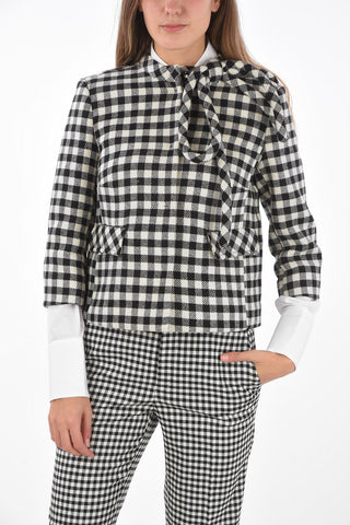 Blazer Corto Gingham con Fiocco sul Colletto