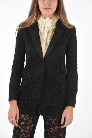 Blazer 2 Bottoni in Pizzo con Rever a Lancia in Satin