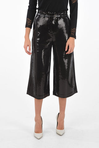 High-waisted Gaucho Pants with Lamè Sequins and Belt