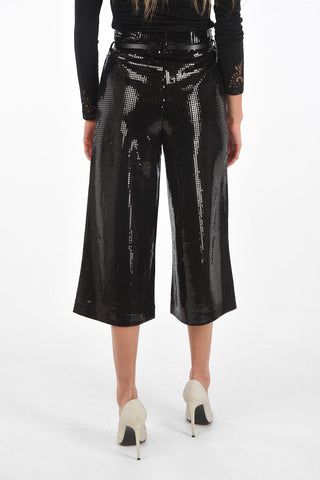 High-waisted Gaucho Pants with Lamè Sequins and Belt