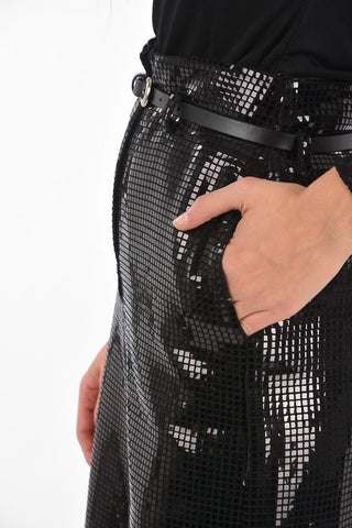 High-waisted Gaucho Pants with Lamè Sequins and Belt