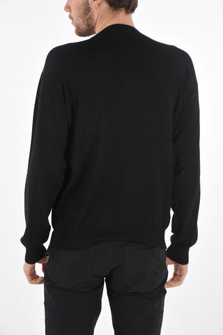 Crew Neck Virgin Wool Pullover with Front Embroidery