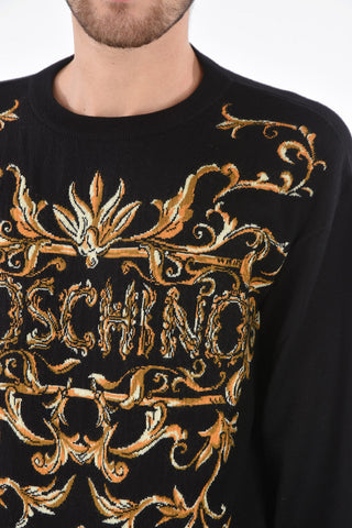 Crew Neck Virgin Wool Pullover with Front Embroidery