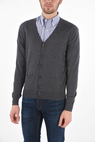 2 Patch Pocket Wool Cardigan with Buttons