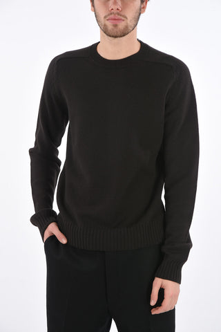 Crew Neck Wool Sweater with Ribbed Edges