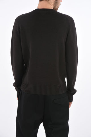 Crew Neck Wool Sweater with Ribbed Edges