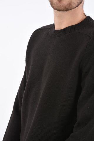 Crew Neck Wool Sweater with Ribbed Edges