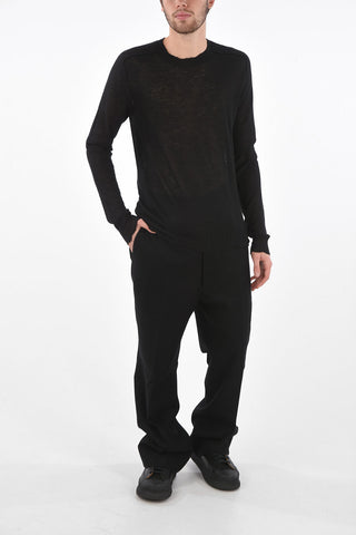Crew Neck Cashmere Sweater with Ribbed Edges