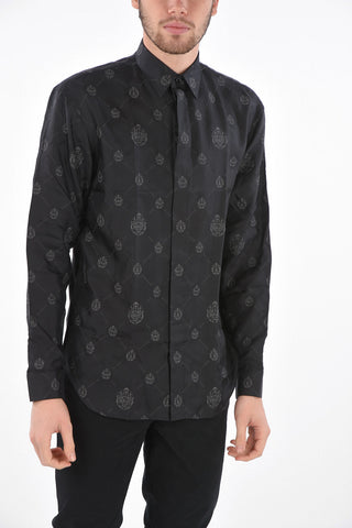 Standard Collar Silk Shirt with All-Over Logo