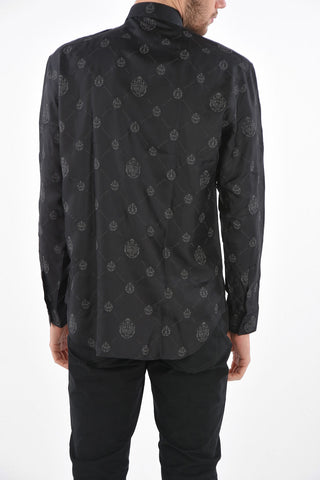 Standard Collar Silk Shirt with All-Over Logo