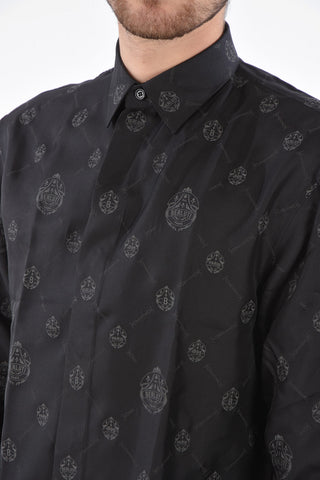 Standard Collar Silk Shirt with All-Over Logo