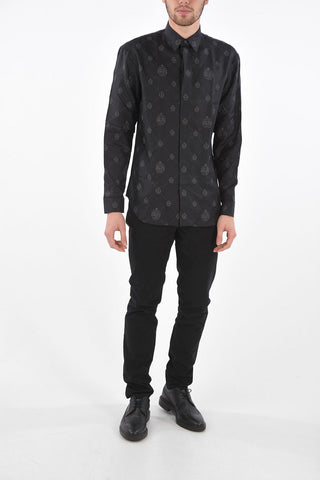Standard Collar Silk Shirt with All-Over Logo