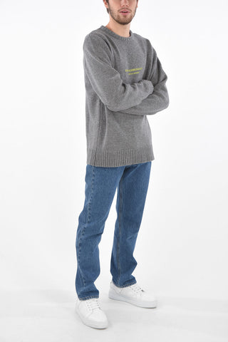 Crew Neck Wool Pullover with Prints