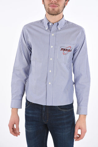 Pinstriped Cotton Shirt with Button Down Neck