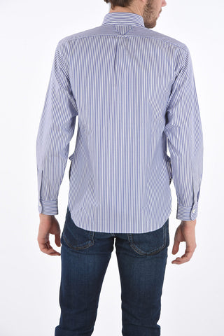 Pinstriped Cotton Shirt with Button Down Neck
