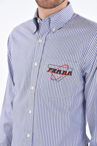 Pinstriped Cotton Shirt with Button Down Neck