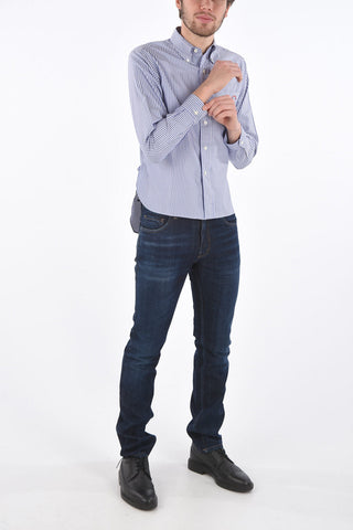 Pinstriped Cotton Shirt with Button Down Neck