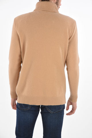 Turtleneck Wool and Cashmere Pullover with Applied Logo