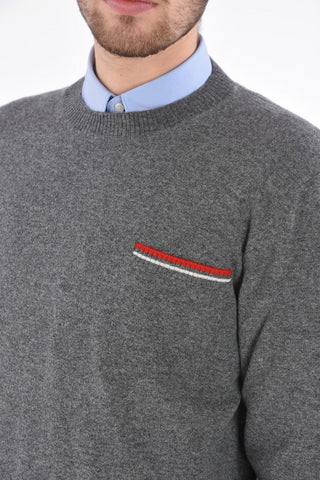 Crew Neck Wool Sweater with Breast-pocket