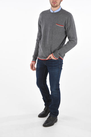 Crew Neck Wool Sweater with Breast-pocket