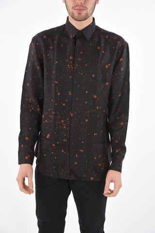Camicia in Seta con Collo Francese e Motivo a Macchie