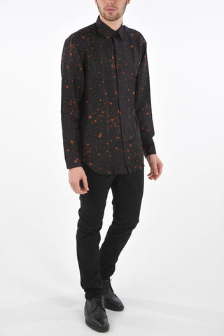 Camicia in Seta con Collo Francese e Motivo a Macchie
