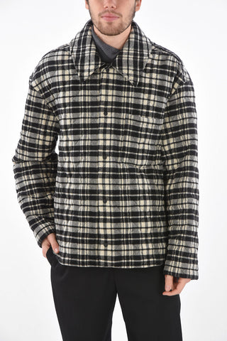 shephard's check snap button outerwear jacket