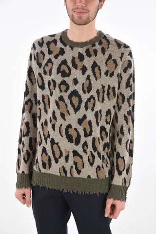cheetah-print cashmere vintage effect crew-neck sweater