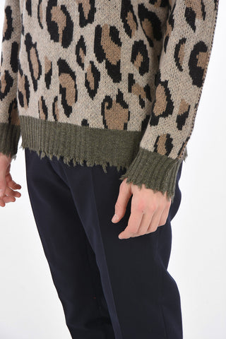 cheetah-print cashmere vintage effect crew-neck sweater