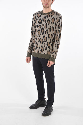 cheetah-print cashmere vintage effect crew-neck sweater
