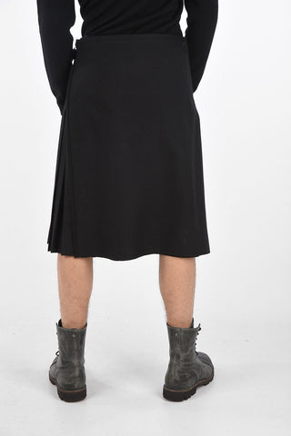 Front Pleated Midi Skirt with Buckle and Leather Details