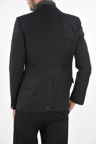district check wool center vent peak lapel 1-button blazer