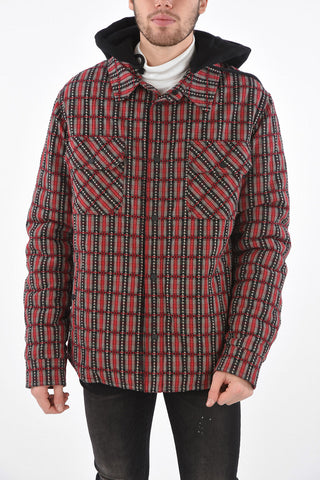check flannel snap button outerwear jacket with hood