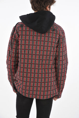 check flannel snap button outerwear jacket with hood