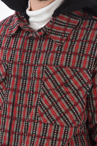 check flannel snap button outerwear jacket with hood