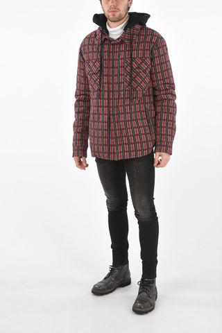 check flannel snap button outerwear jacket with hood