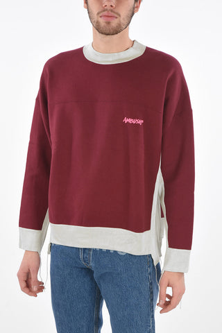 Contrasting Band Crew Neck Sweatshirt with Printed Logo