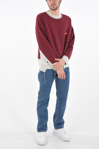 Contrasting Band Crew Neck Sweatshirt with Printed Logo