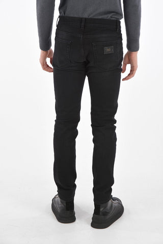 4 Pockets SLIM FIT Denims with Leather Details 16cm