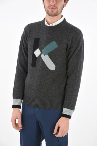 Crew Neck Pullover with Front Monogram and Ribbed Edges